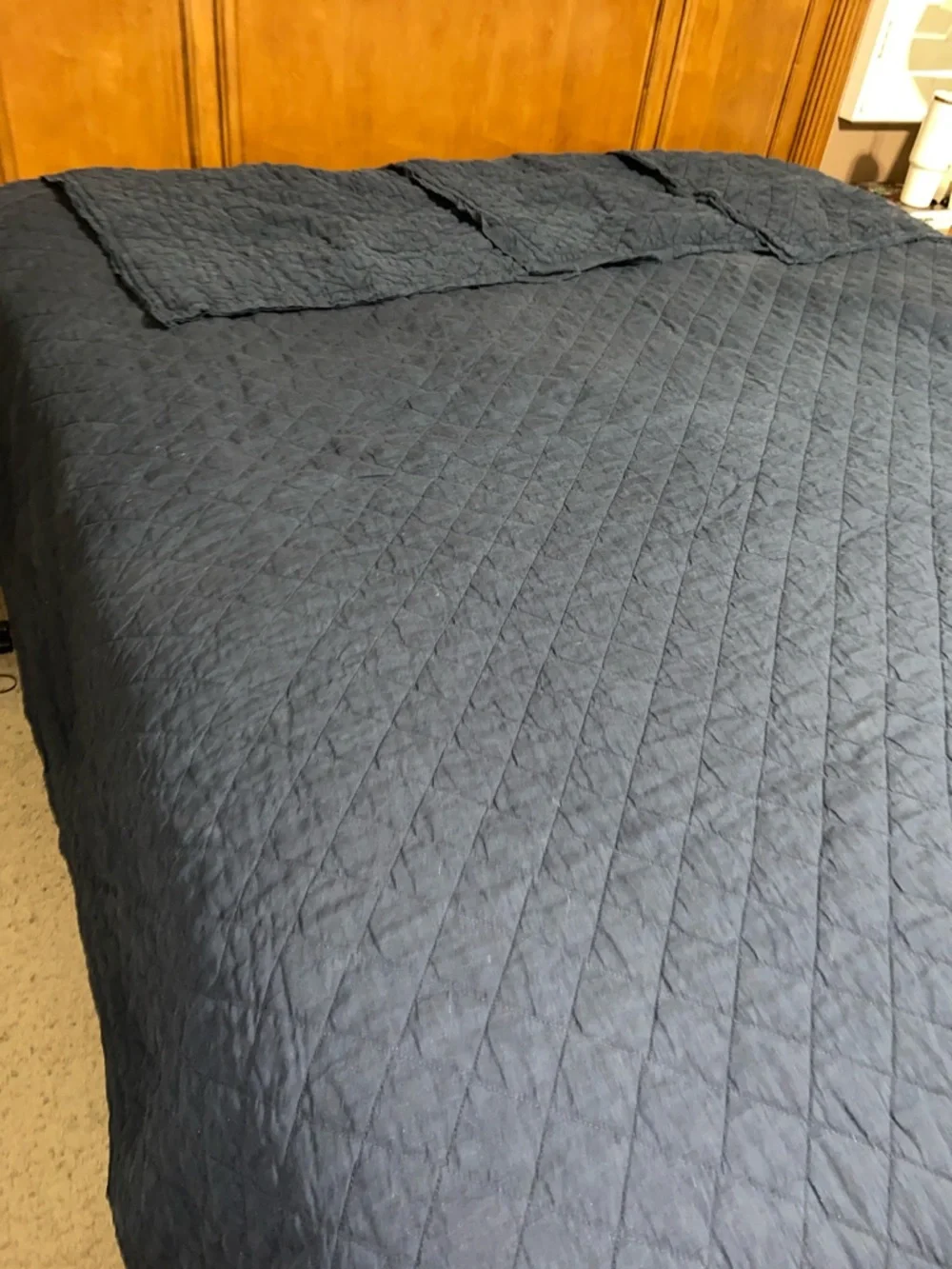 Like new Pottery Barn 100% Linen Diamond King Quilt & 3 euro Shams